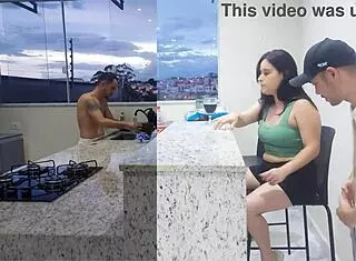 Hot wife gets licked in kitchen until orgasm while cuck washes dishes 🍑💦