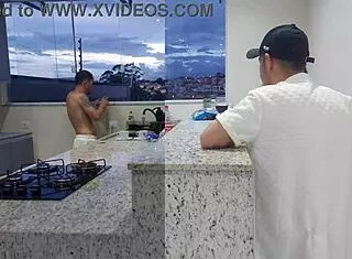 Hot wife gets licked in kitchen until orgasm while cuck washes dishes 🍑💦