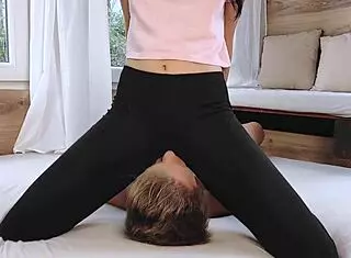 i sit on his face, dominating with my pussy in ripped yoga pants