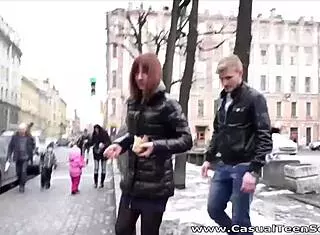 Kristina, bent over for doggystyle, lick shaved pussy