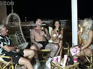 He explodes in orgasm after massage with her! Bruna and Ale in sheer red lingerie.