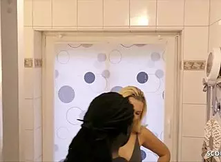 German girlfriend cheats with black man at party, bent over in bathroom with monster cock.