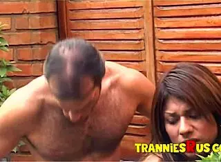 Petite Latina shemale gets assfucked outdoors by a big cock amateur