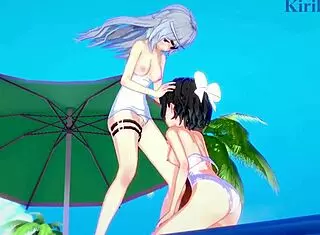 Miku Kohinata and Laura Bodewig feel deep emotions in lesbian play with cute outfits and big tits
