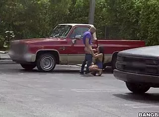 latina surprises with public blowjob in parking lot.