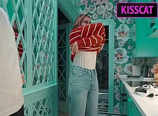 busty maids first day involves rimming, ball sucking, unexpected doggy and missionary sex with cum on ass