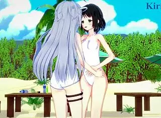 Miku Kohinata and Laura Bodewig feel deep emotions in lesbian play with cute outfits and big tits
