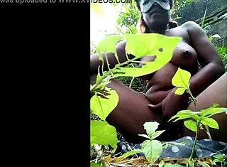 tribal african babe fingering her pussy solo in the woods