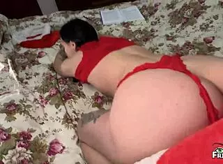 Hot milf stepmom gets creampie in doggystyle on christmas