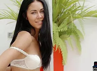 Two Adorable Petite Brunettes Flirt Playfully With Camera