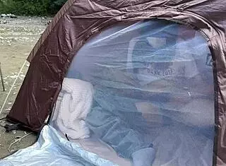 i held back moans during outdoor tent blowjob sex as amateur college girl