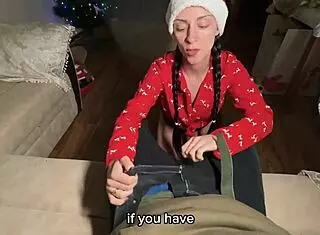 Stepmom deepthroats cock on Christmas POV.