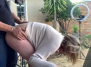 fucking my friend's wife on the patio outside. she's blonde and hairless.