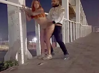 Couple fucking on the bridge in public