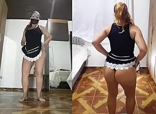 Fat slut rips clothes for dildo anal striptease