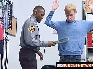 Blonde jock's ass claimed doggystyle by BBC police officer in office