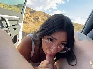 Latina Cami Strell fucked doggystyle in outdoor car, squirting with big natural tits.