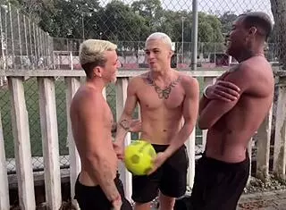 three well-endowed heteros fuck after soccer game in brotherhood