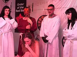 Submissive teen rides cock in rough bondage