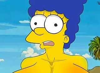 Marge flaunts big tits on nude beach in Simpsons hentai. This animated parody gets steamy with every frame.