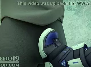 silver wolf from honaki star rail caught masturbating, now giving footjob and blowjob