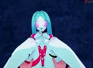 Rebecca delivers a detailed blowjob in the neon-lit night city of cyberpunk fantasy.