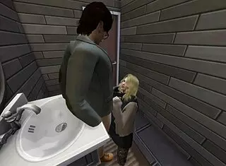 Guy enticingly fucks girl in bathroom after coffee with friend, including blowjob and smoking