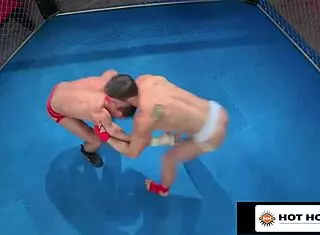 In this naked MMA fight, hunk fighters suck and fuck hard with cum
