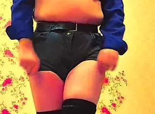 Sissy crossdresser in pink shirt rides cowgirl hard on twink.