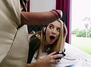 Young gamer girl rides rough