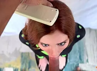 Engaging in roleplay with redhead robot for deepthroat and creampie