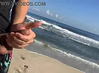 I jerk off at public beach, and two sexy girls help me finish!