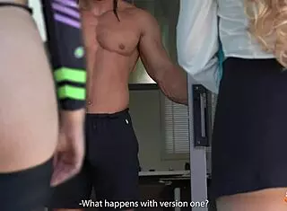 Engaging in roleplay with redhead robot for deepthroat and creampie