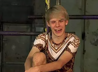 blindfolded gay sky heet gets waxed in dungeon for blowjob