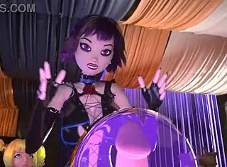 Busty girls in 3D cartoon threesome.