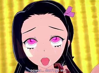 Nezuko in kimono wordt wild met intens neuken