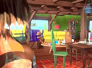 Tiny trans encounters giant busty trans in 3D cartoon adventure