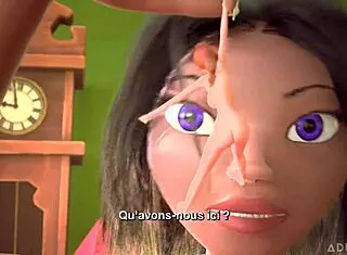 Tiny trans encounters giant busty trans in 3D cartoon adventure