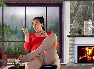 Sexy Brunette Wife in Heels Teases at Dorm Party