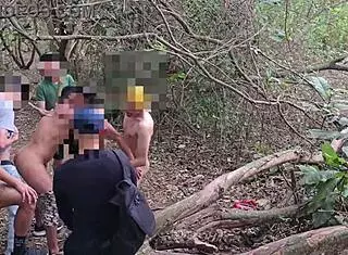 On the trail with several Brazilian men