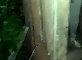 caught neighbor masturbating in street toilet, joined her for lesbian fun