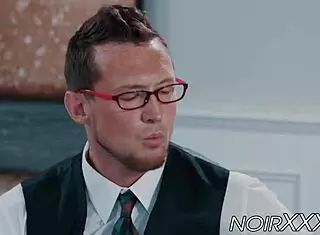 Handsome businessman drills young hunky black guy anally