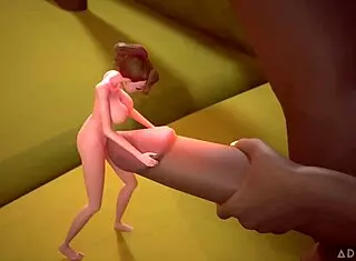 Tiny trans encounters giant busty trans in 3D cartoon adventure