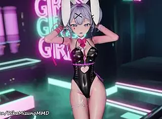 ibuki's sexy bunny striptease as hatsune miku 😍 short hair 3d vocaloid mmd r-18
