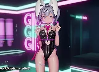 ibuki's sexy bunny striptease as hatsune miku 😍 short hair 3d vocaloid mmd r-18
