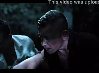 busty chick frozen in time gets drilled by three dudes in forest