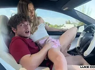 Molly Little Rides Cock In Tesla Car