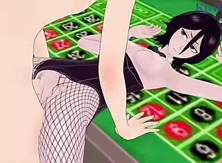 rukia kuchiki and yoruichi in bunny outfits having intense sex with creampie in bleach hentai