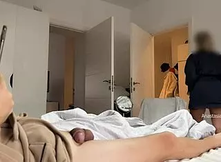 stepmom and i prep for outing while hubby flashes cock