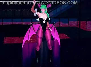 Morrigan does a full halloween table dance in sheer outfit on fantasyking3.